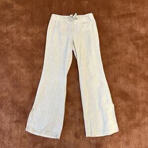 Express Linen Pants Vintage Tan Split Hem Long Drawstring 3/4 womens 4 Wide Leg